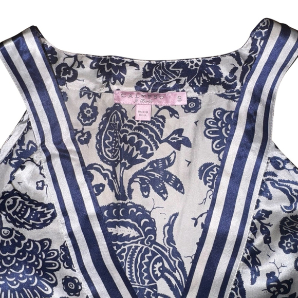 100% Silk Calypso St. Barth Top Size S Blue White Floral Cold Shoulder cruise - Picture 7 of 10